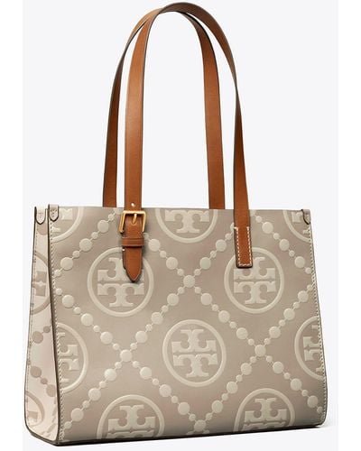 Tory Burch Small T Monogram Contrast Embossed Tote - Natural