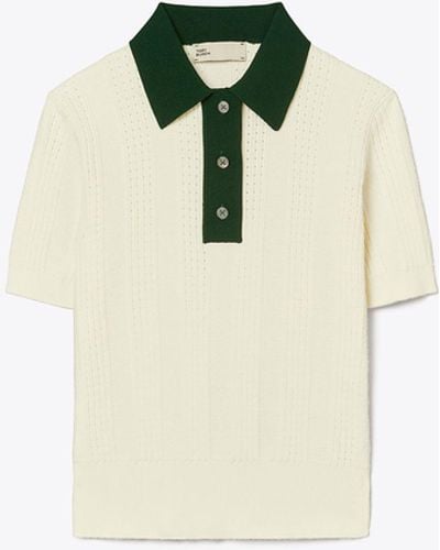 Tory Sport Tory Burch Cotton Pointelle Polo Jumper - White