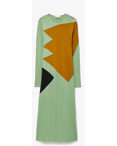 Tory Burch Colorblock Honeycomb Jersey Dress - Green