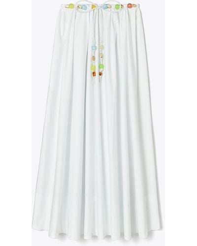 Tory Burch Beaded Cotton Poplin Skirt - White