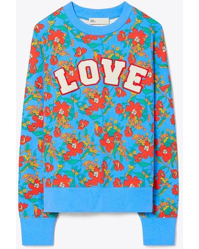 Tory Burch Tory Burch Heavy French Terry Printed Love Crew - Blue