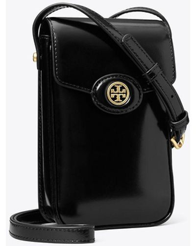 Tory Burch Robinson Spazzolato Phone Crossbody - Black