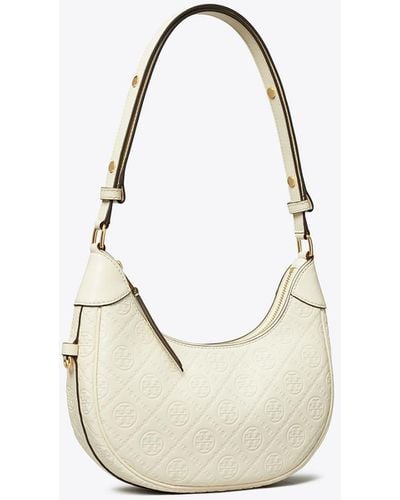 Tory Burch T Monogram Leather Crescent Bag - White