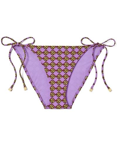 Tory Burch Printed String Bikini Bottom - Purple