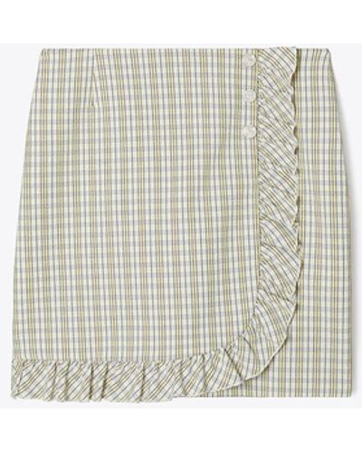 Tory Burch Tory Burch Yarn-dyed Twill Ruffle Golf Skirt - White