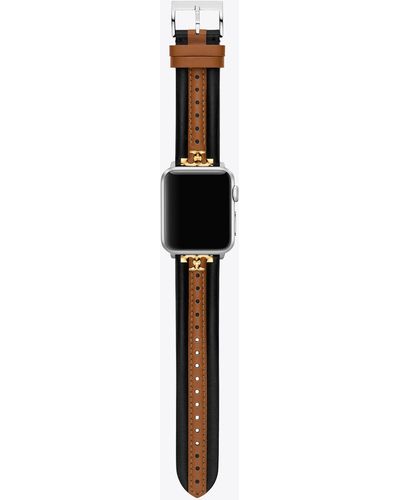 Tory Burch Kira Band For Apple Watch®, Black/Luggage Leather