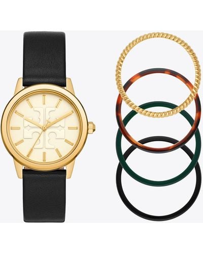Tory Burch Gigi Watch Gift Set, Black Leather/multi-color/gold Tone, 36 Mm - Multicolour