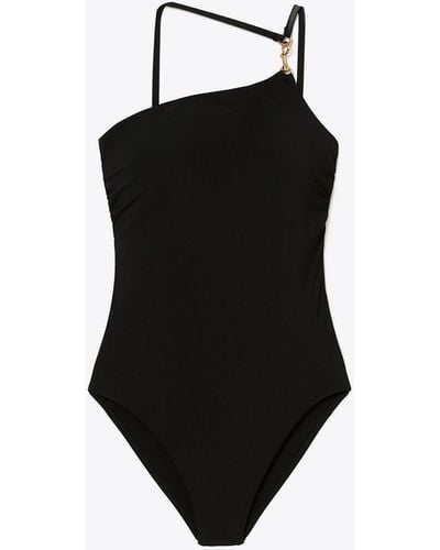Tory Burch One-shoulder Clip Tank Swimsuit - Black