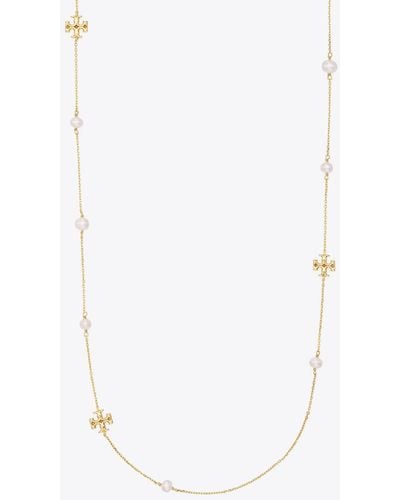 Tory Burch Kira Pearl Delicate Long Necklace - White