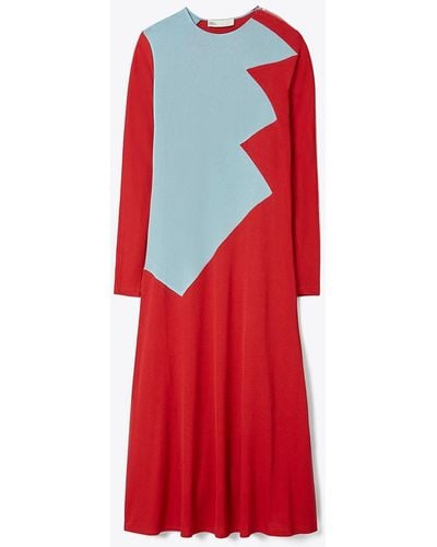 Tory Burch Colorblock Honeycomb Jersey Dress - Red