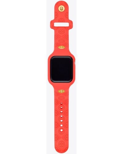 Tory Burch T Monogram Apple Watch Band In Silicone, 41mm - Red