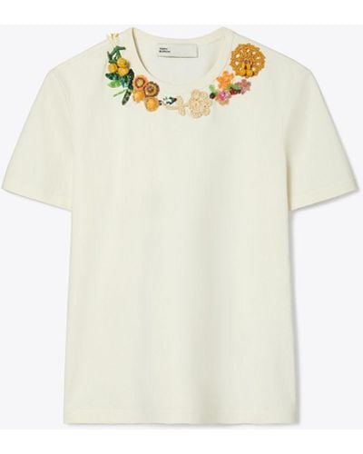 Tory Burch Embellished Cotton T-shirt - White