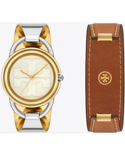 Tory Burch Miller Watch Gift Set, Luggage Leather/two-tone Stainless Steel - Metallic