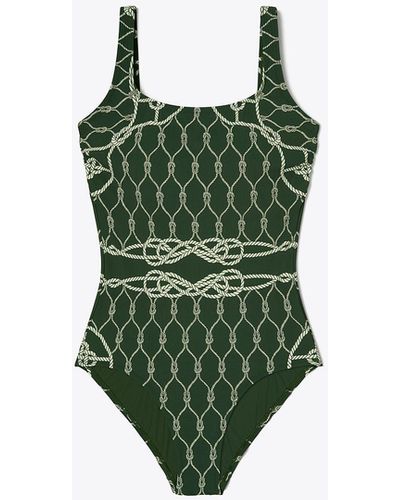 Tory Burch Printed Tank Swimsuit - Green