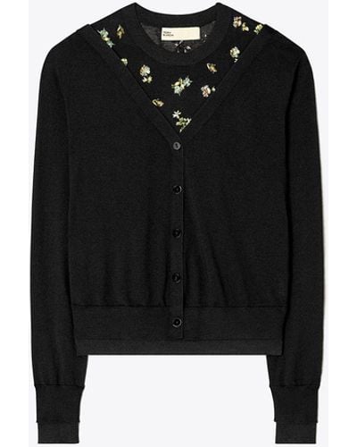 Tory Burch Embellished Merino Dickie Sweater - Black
