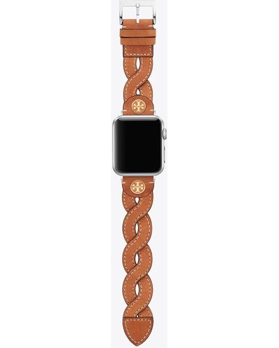 Tory Burch Braided Band For Apple Watch®, Camello Leather, 38 Mm - 40 Mm - White