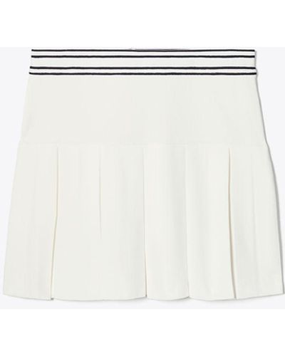 Tory Sport Box Pleat Tech Knit Tennis Skirt - White