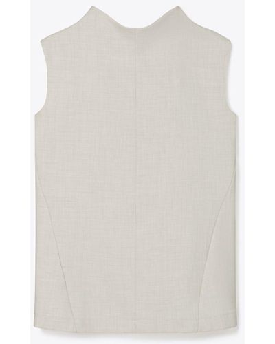 Tory Burch Funnel Neck Drapey Mélange Tank - White