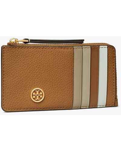 Tory Burch Robinson Pebbled Top-zip Card Case - White
