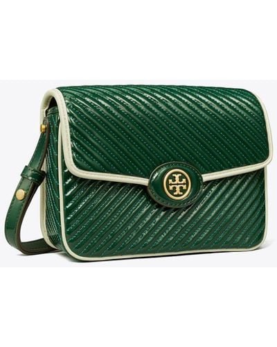Tory Burch Robinson Patent Quilted Shoulder Bag - Green