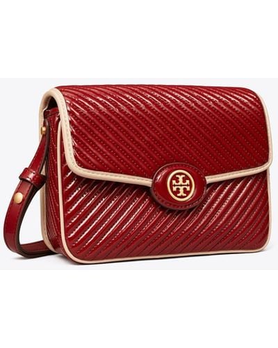 Tory Burch Robinson Patent Quilted Shoulder Bag - Red