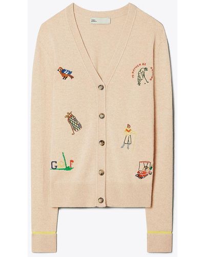 Tory Sport Tory Burch Cashmere Embroidered Golf Cardigan - White