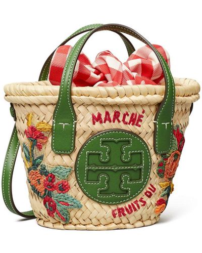 Tory Burch Ella Embroidered Straw Micro Basket - Multicolour