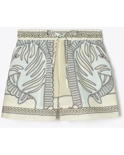 Tory Burch Printed Linen Camp Short - White