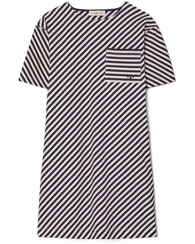 Tory Burch Pocket Stripe T-shirt Dress - Blue