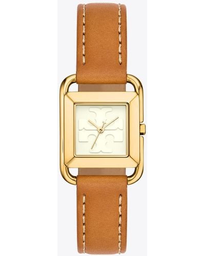 TORY BURCH Dalloway Womens Gold Watch, White Rectangle Dial Stainless Steel  Band 796483340510