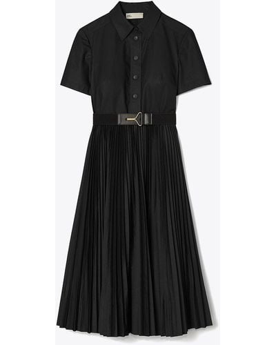 Tory Burch Poplin Pleated Shirtdress - Black