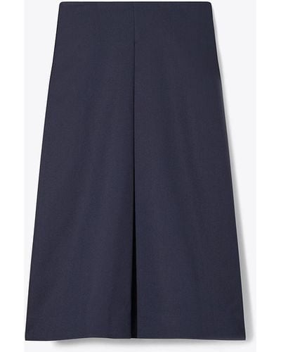 Tory Burch Pleated Cotton Twill Skirt - Blue