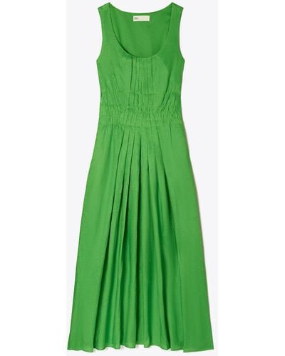 Tory Burch Pleated Linen Dress - Green