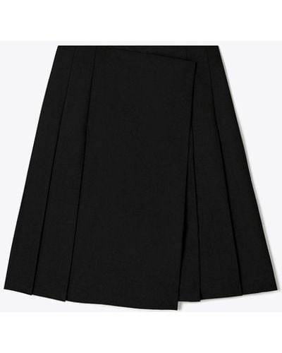 Tory Burch Stretch Wool Wrap Skirt - Black