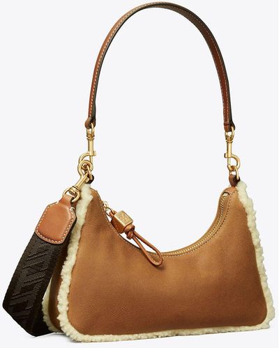 Tory Burch Small 151 Mercer Shearling Crescent Bag - White