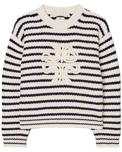 Tory Sport Merino Striped Logo Sweater - Blau
