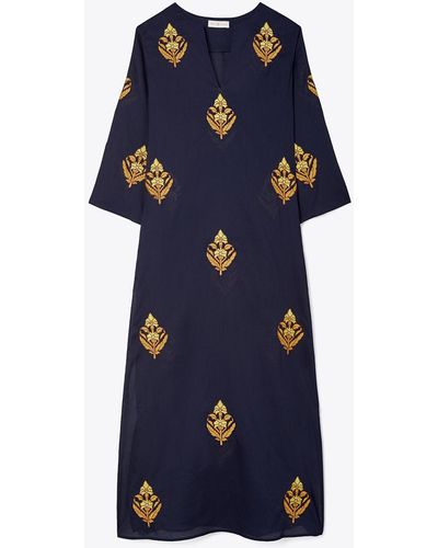 Tory Burch Embroidered Cotton Voile Caftan - Blau