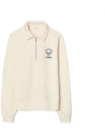 Tory Sport Heavy French Terry Half-zip Tennis Pullover - White