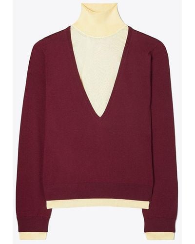 Tory Burch Double Layer Mock-neck Pullover - Red