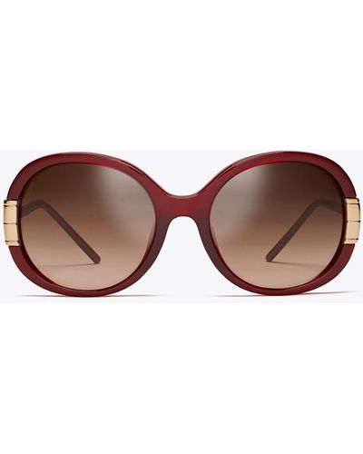 Tory Burch Single T Oval Sunglasses - Red