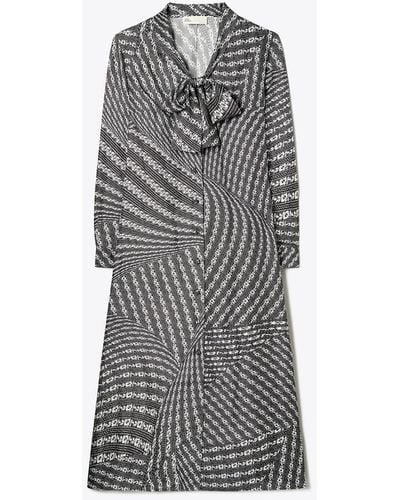 Tory Burch Printed Bow Blouse Dress - Grey