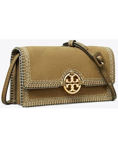 Tory Burch Miller Suede Stitched Wallet Crossbody - Metallic