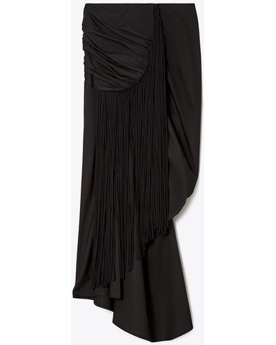 Tory Burch Cotton Poplin Wrap Skirt with Chiffon Fringe - Schwarz