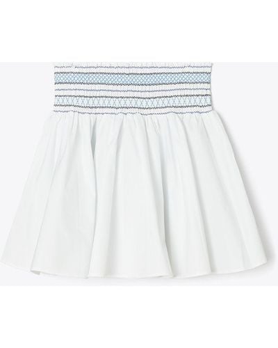 Tory Burch Smocked Cotton Skirt - White