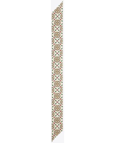 Tory Burch T Monogram Double-Sided Silk Ribbon Tie - Natur