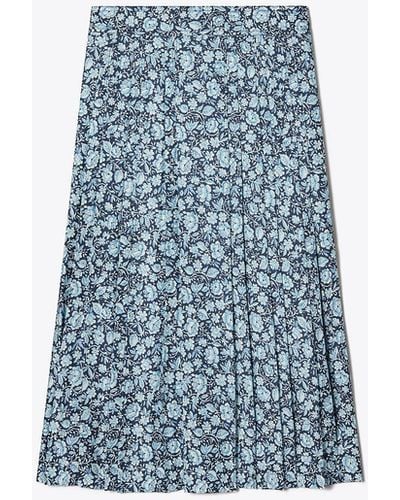 Tory Burch Pleated Silk Skirt - Blue