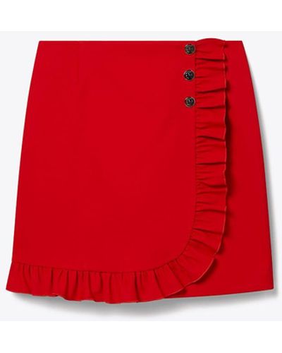 Tory Burch Tech Twill Ruffle Golf Skirt - Red