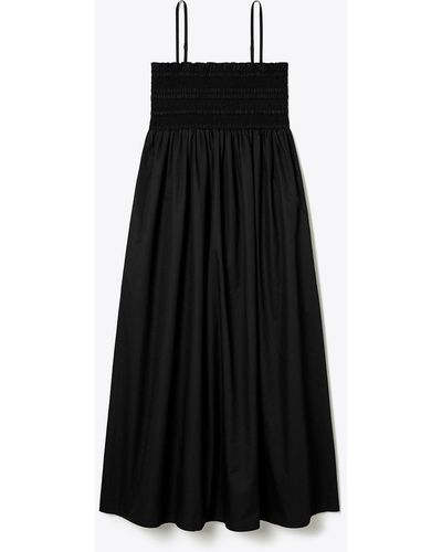 Tory Burch Smocked Cotton Midi Dress - Black