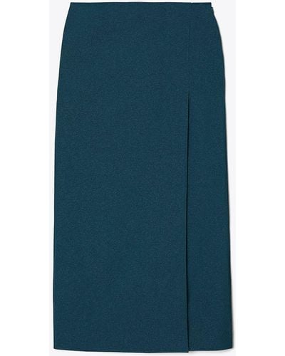 Tory Burch Stretch Faille Wrap Skirt - Blue