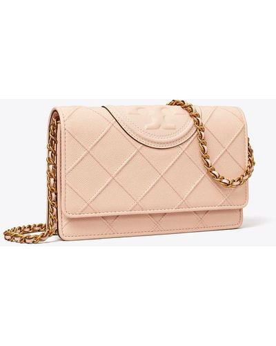 Tory Burch Fleming Soft Polished-grain Chain Wallet - Pink